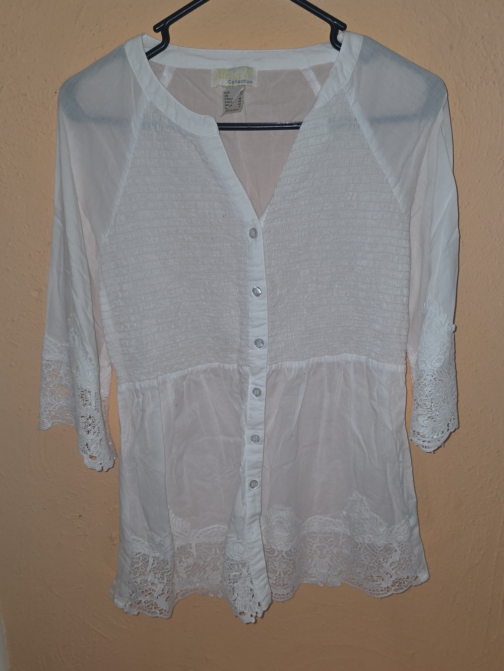 Women's White Lace-Trim Button Front Blouse